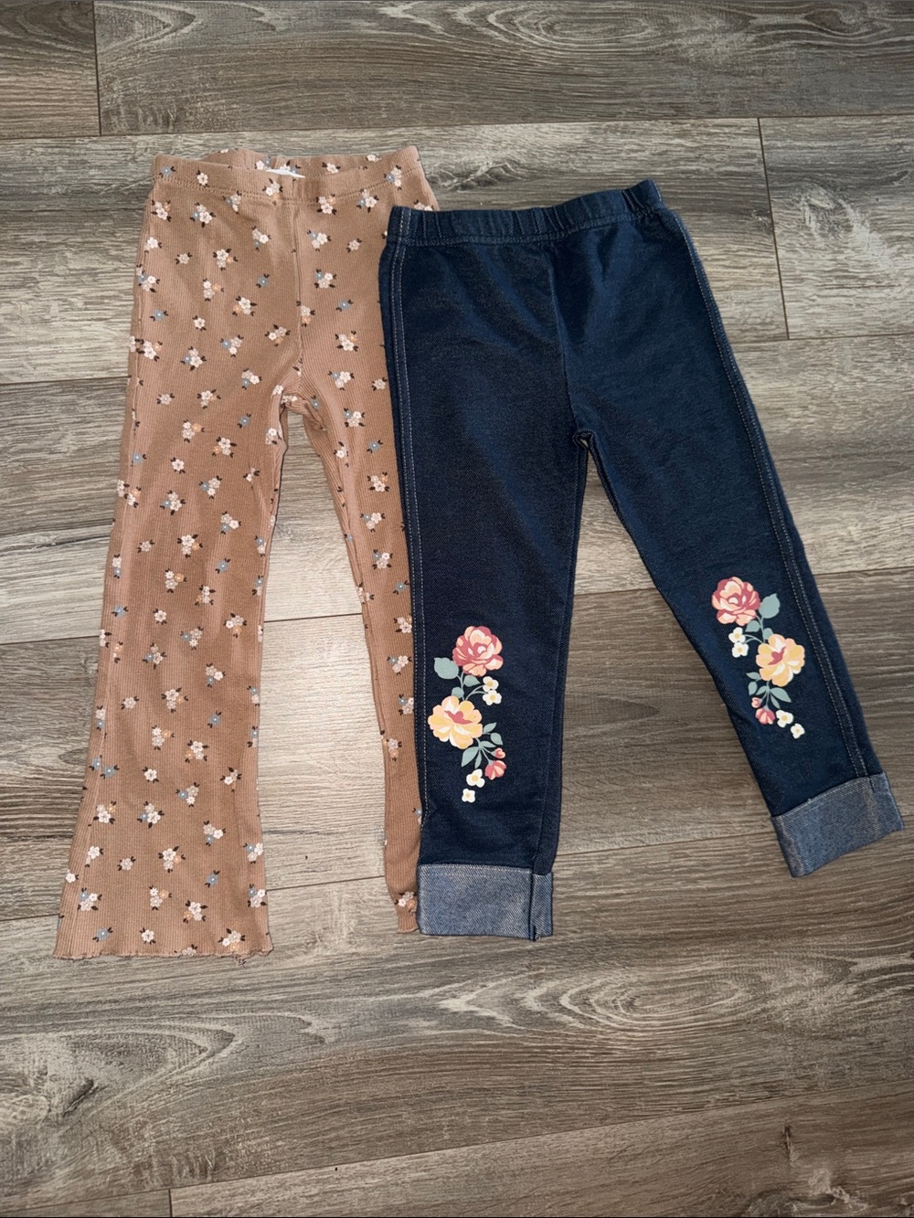 Kids Headquarters Floral Leggings - Tan & Navy